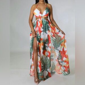 women's floral print chain dress